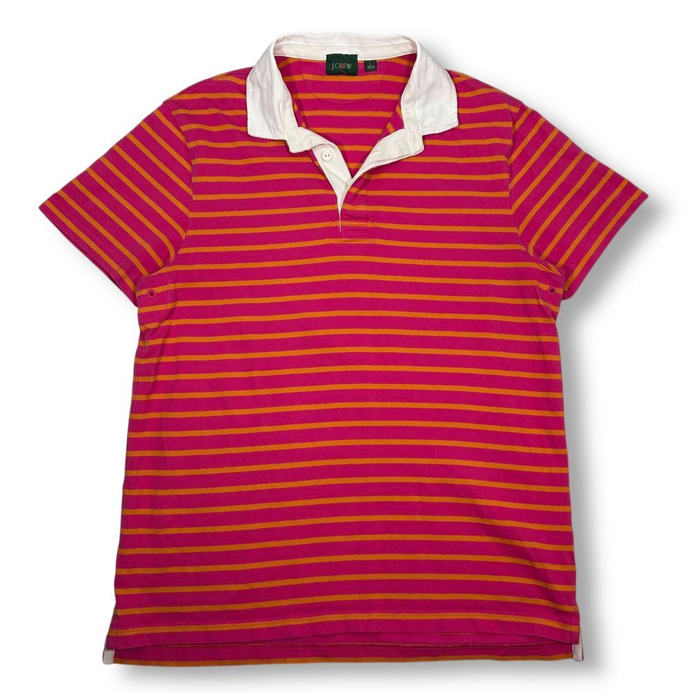 EUC J Crew Rugby Striped‎ Pink Orange Polo Shirt Short Sleeve Mens Large